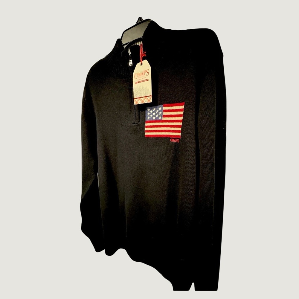 Chaps Ralph Lauren NWT XL Mens Black American flag 1/4 Zip Pullover Sweater